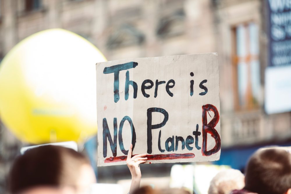 Mielenosoituskyltti, jossa lukee: There is no Planet B (Planeetta B:tä ei ole).